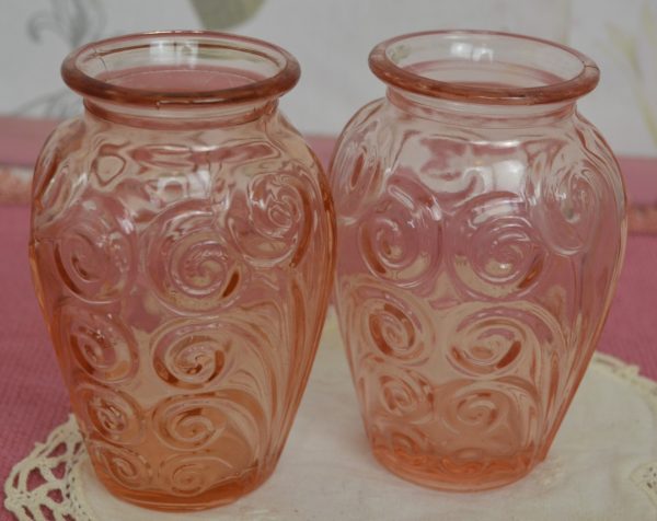Vases verre moulé rose art déco de La maison de Carine_1